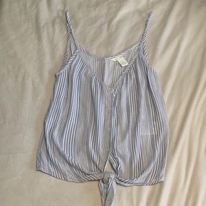 H&M Blue and White Striped Spaghetti Strap Tank Top with a knotted front US 4